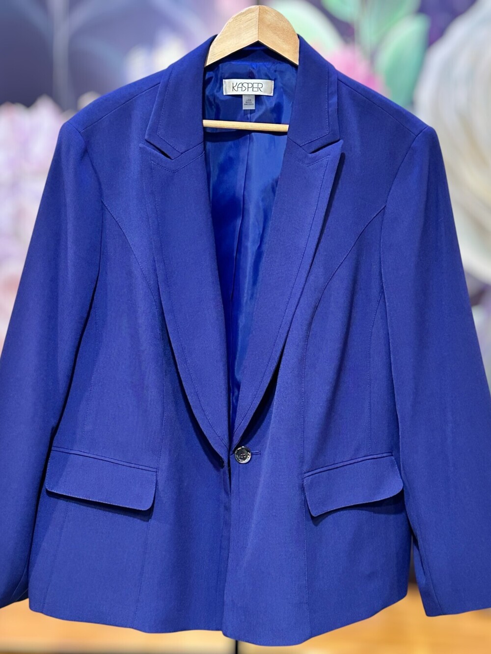 Kasper 24W Royal Blue Blazer NWOT Open Front Shawl Collar Pockets Minimalist